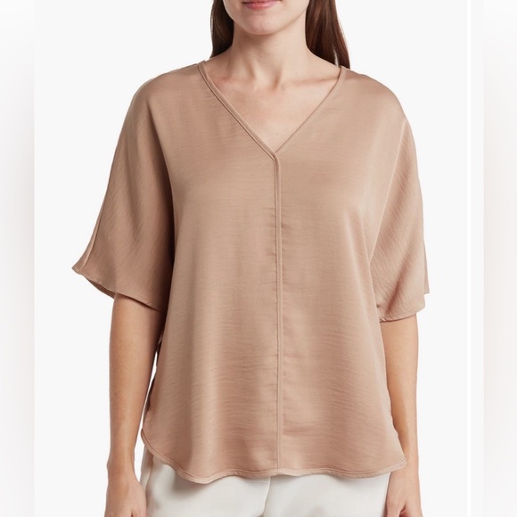 🔥DKNY🔥Persimmon V-Neck blouse, short sleeves, could be considered elbow length - Picture 12 of 12